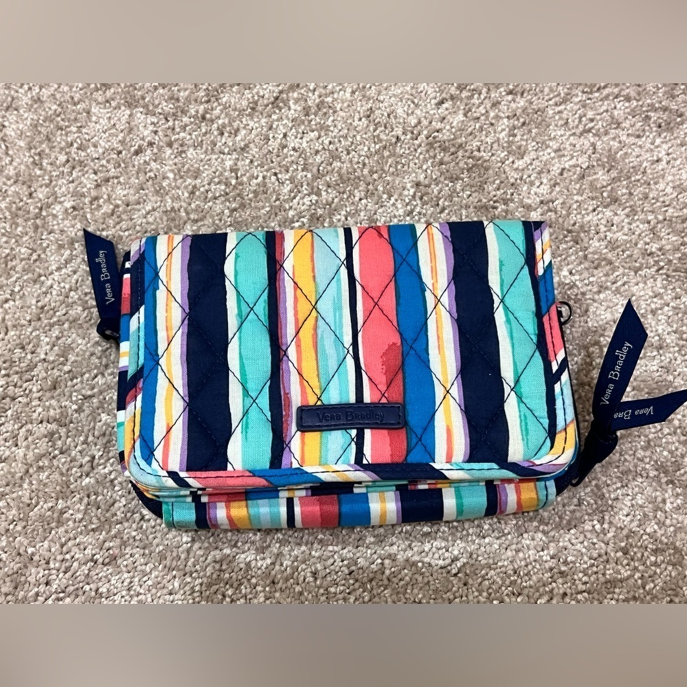 Vera Bradley Striped Quilted Wallet in Blue and Pink No Crossbody Strap